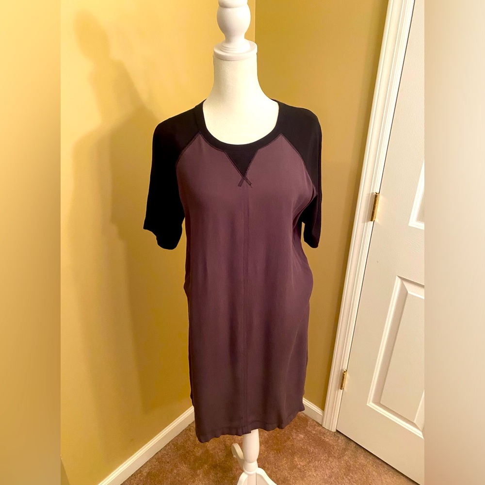 Madewell XS Grey and Black Color Block Tshirt/Tunic Dress Zipper 100% Viscose